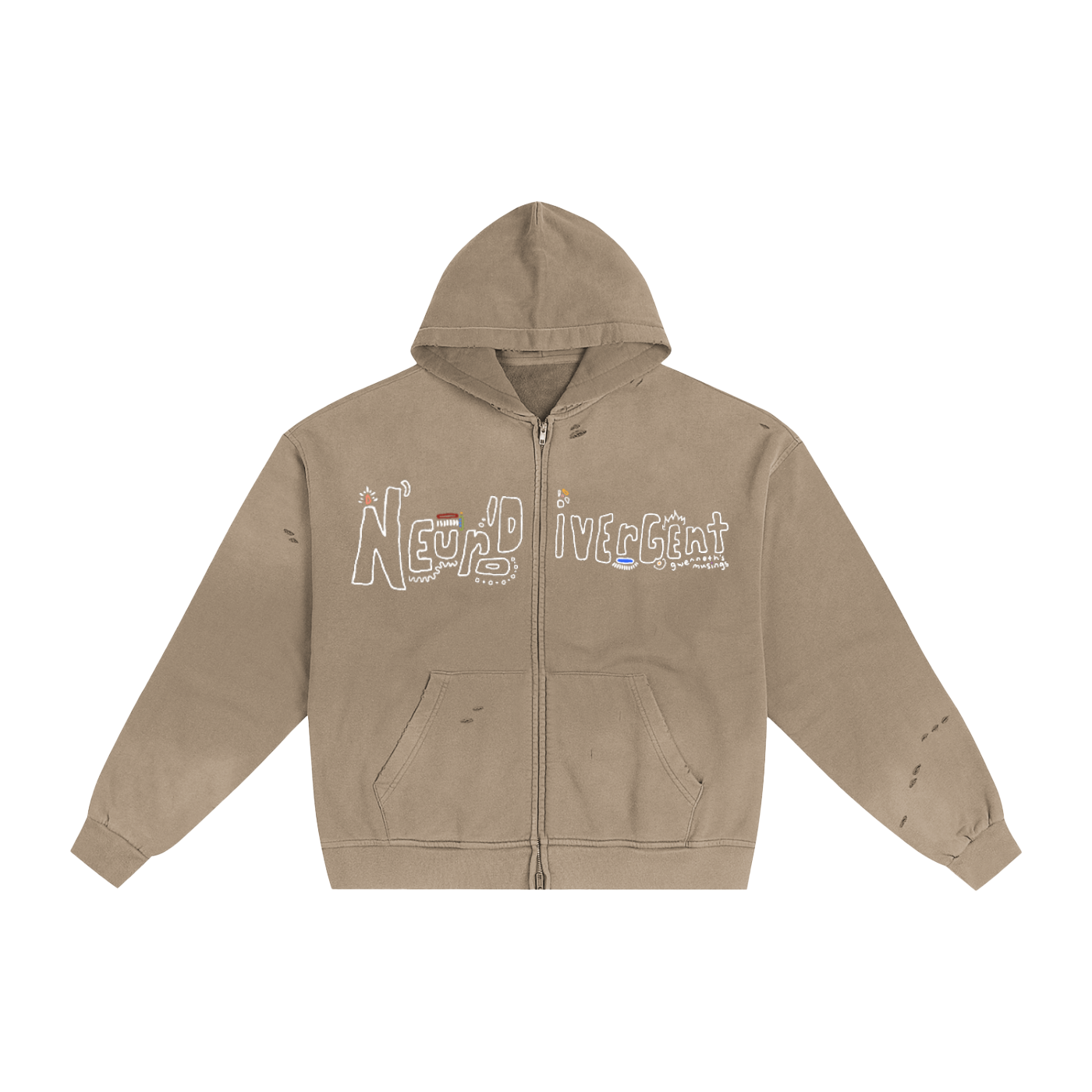 Neurodivergent: Hand-Frayed Sunfade Zip Hoodie