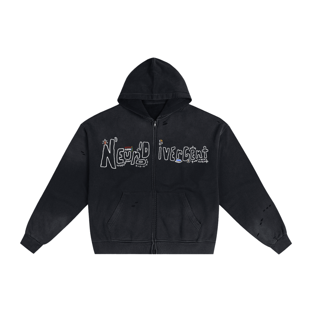 Neurodivergent: Hand-Frayed Sunfade Zip Hoodie